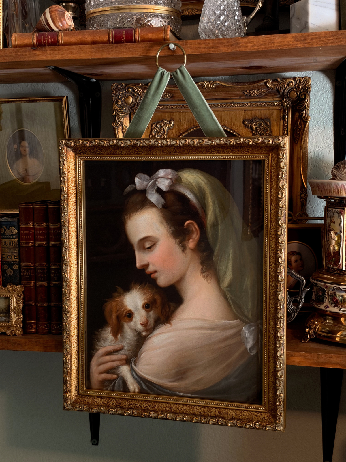 Framed Woman with a King Charles Spaniel Giclee Print