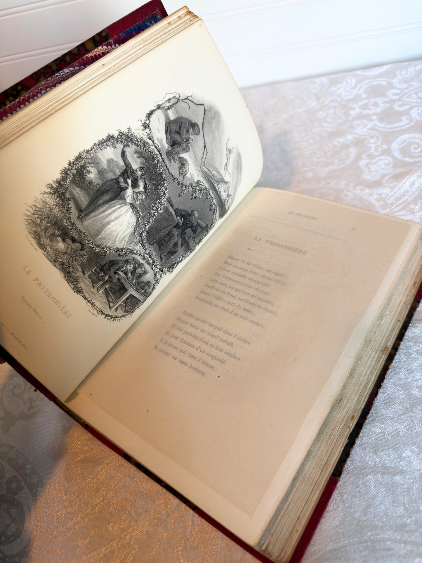 French Poet Béranger Leather Book Set