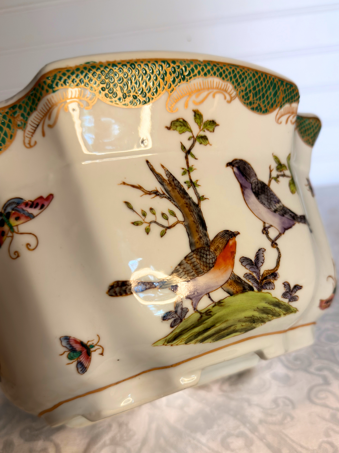 Porcelain Birds & Butterfly Planter with Plate