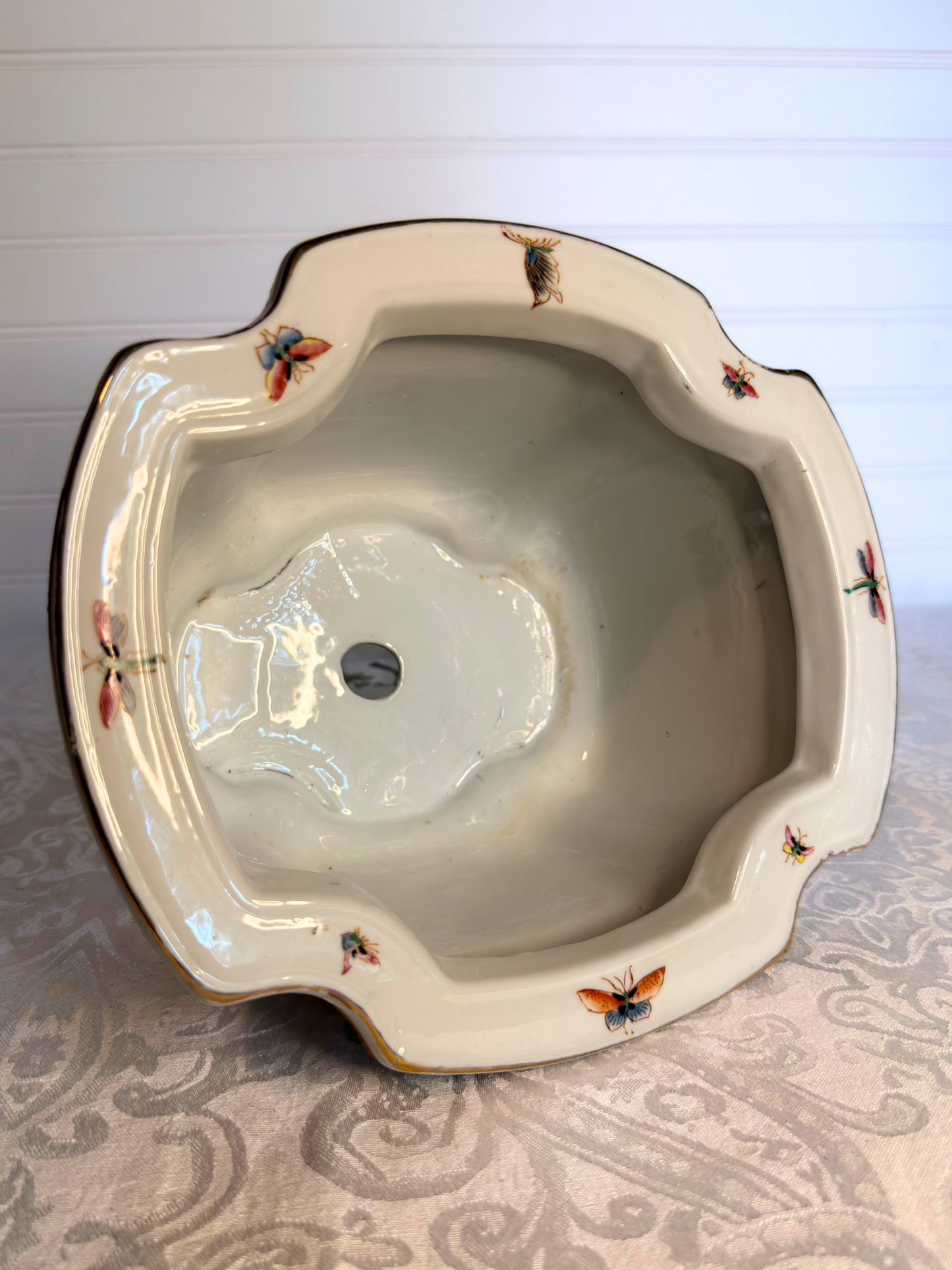 Porcelain Birds & Butterfly Planter with Plate