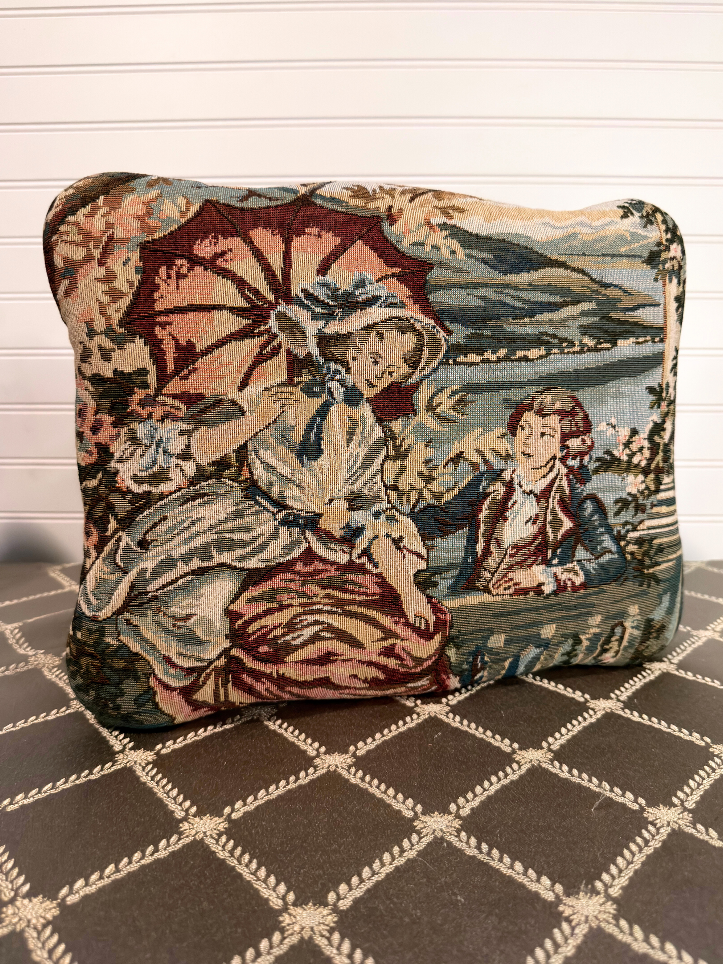 Victorian Cast Iron Footstool with Vintage Tapestry Fabric