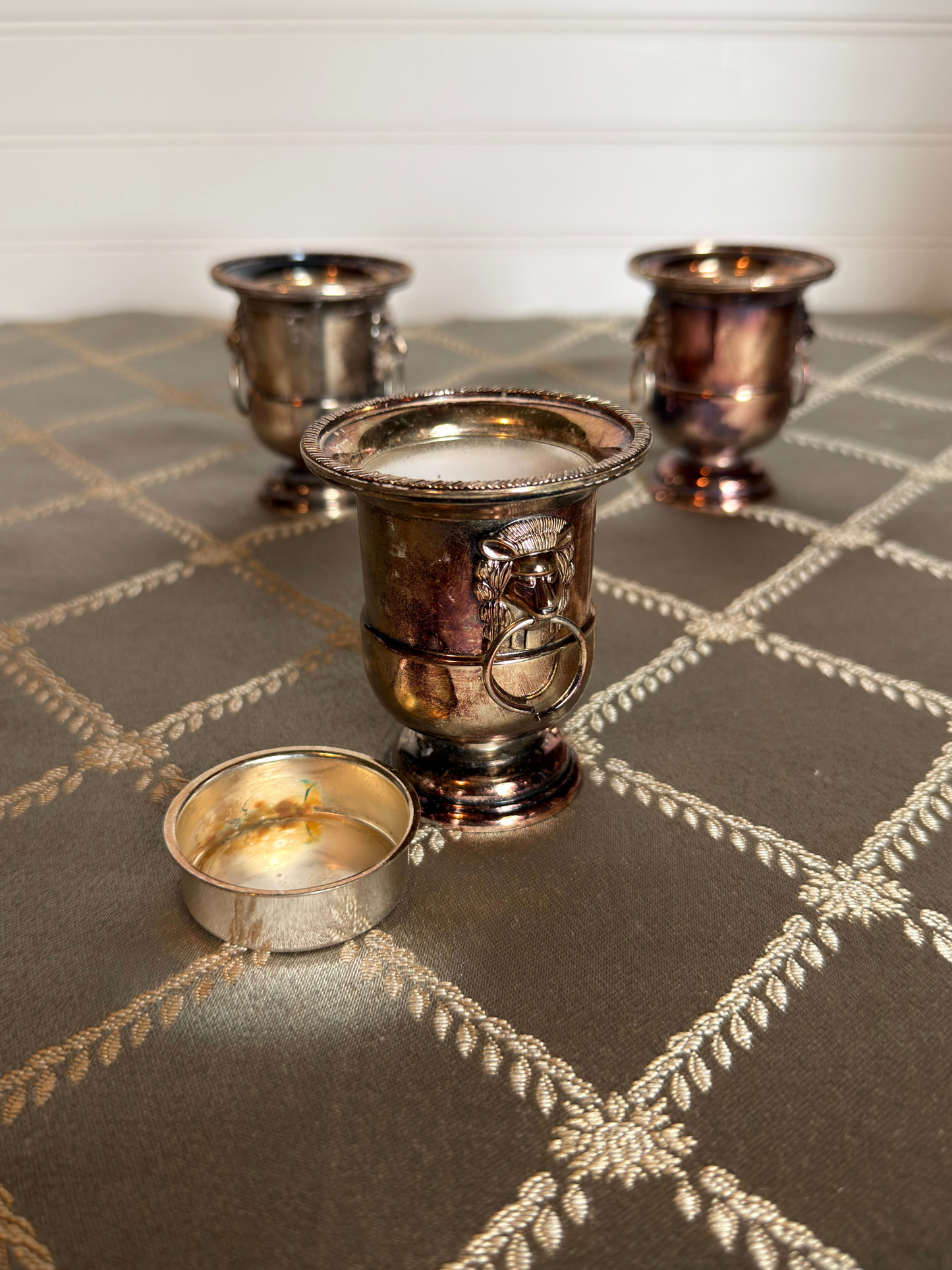 Silver Plated Lion Tea Light/ Matchstick Holders
