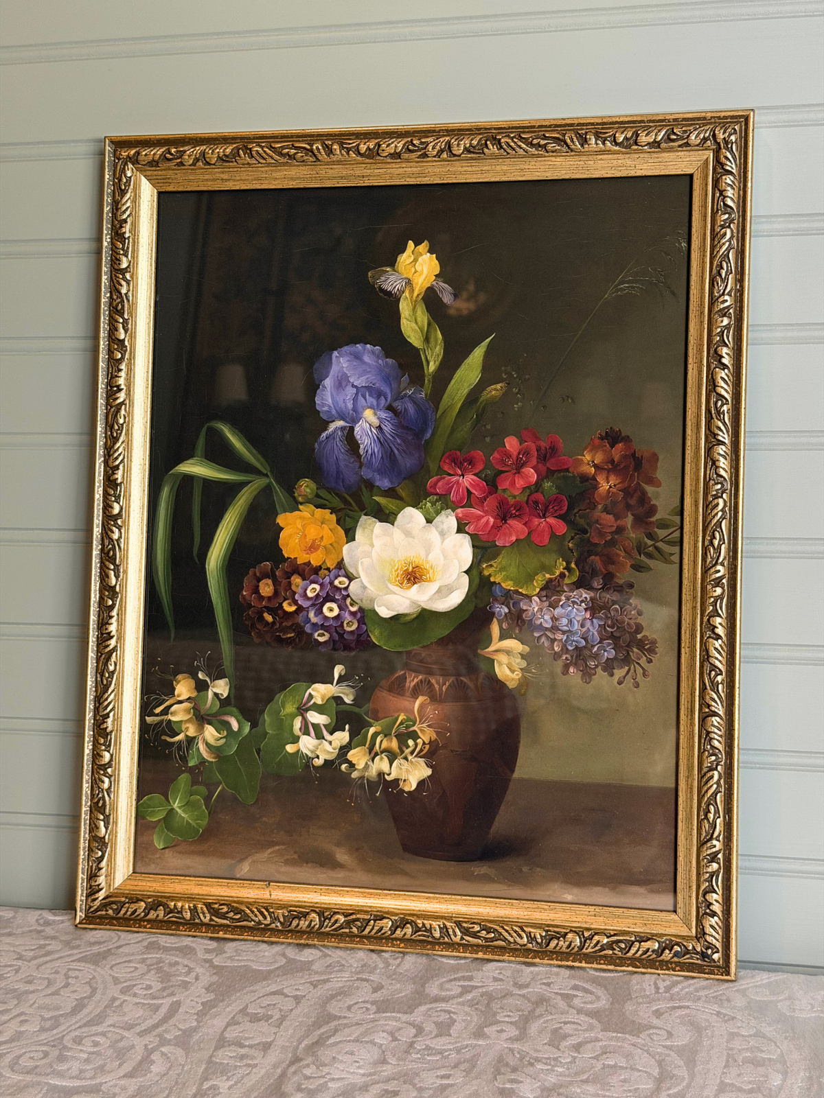Framed Greek Style Vase with Flowers Giclee Print