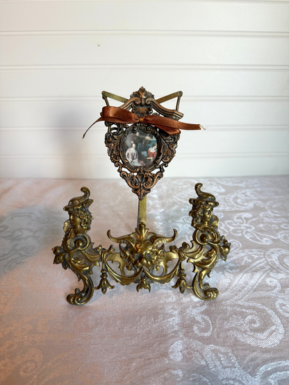Postcard Figural Brass Easel