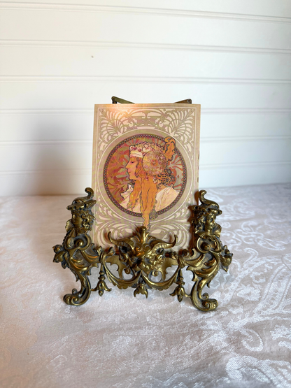 Postcard Figural Brass Easel