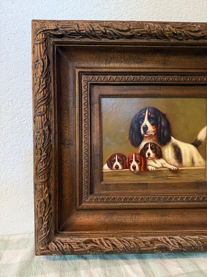 Ornate Frame with English Springer Spaniels Oil Painting