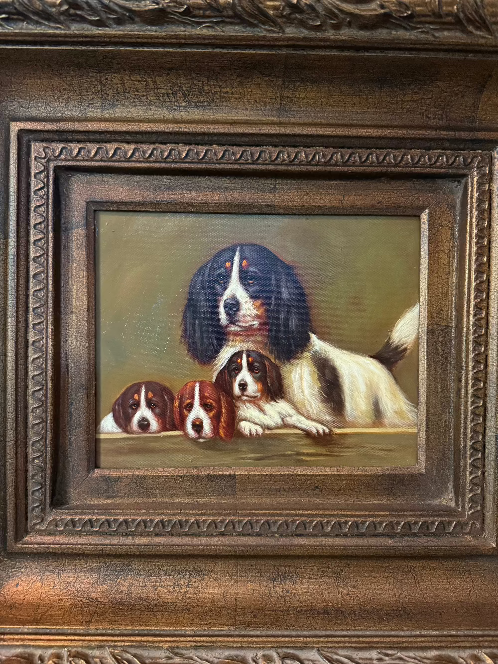 Ornate Frame with English Springer Spaniels Oil Painting