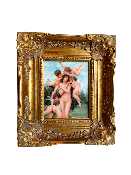 Decorative painting of nude figures with cherubs in a gold  ornate frame