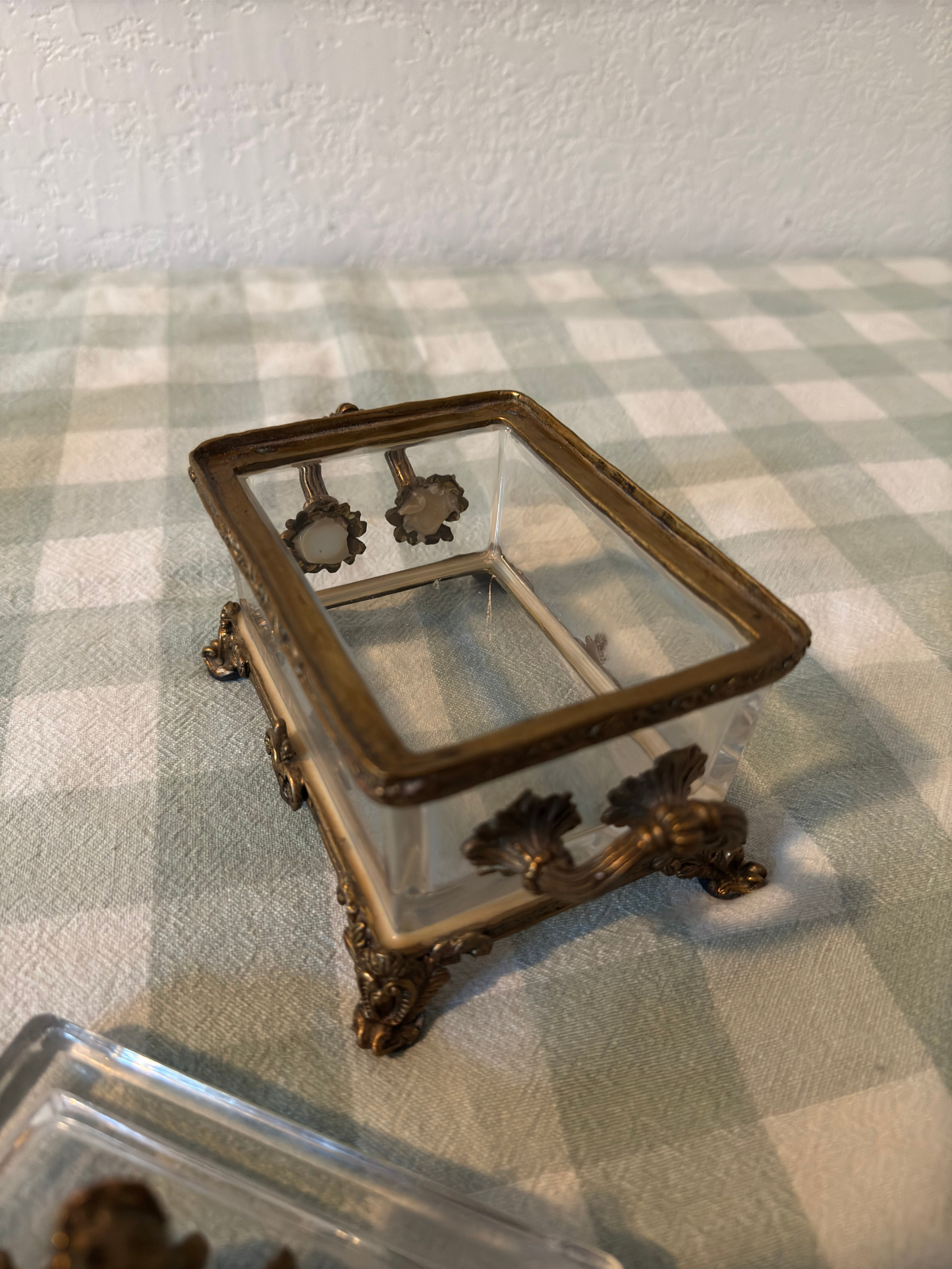 Floral & Brass Glass Lidded Dish