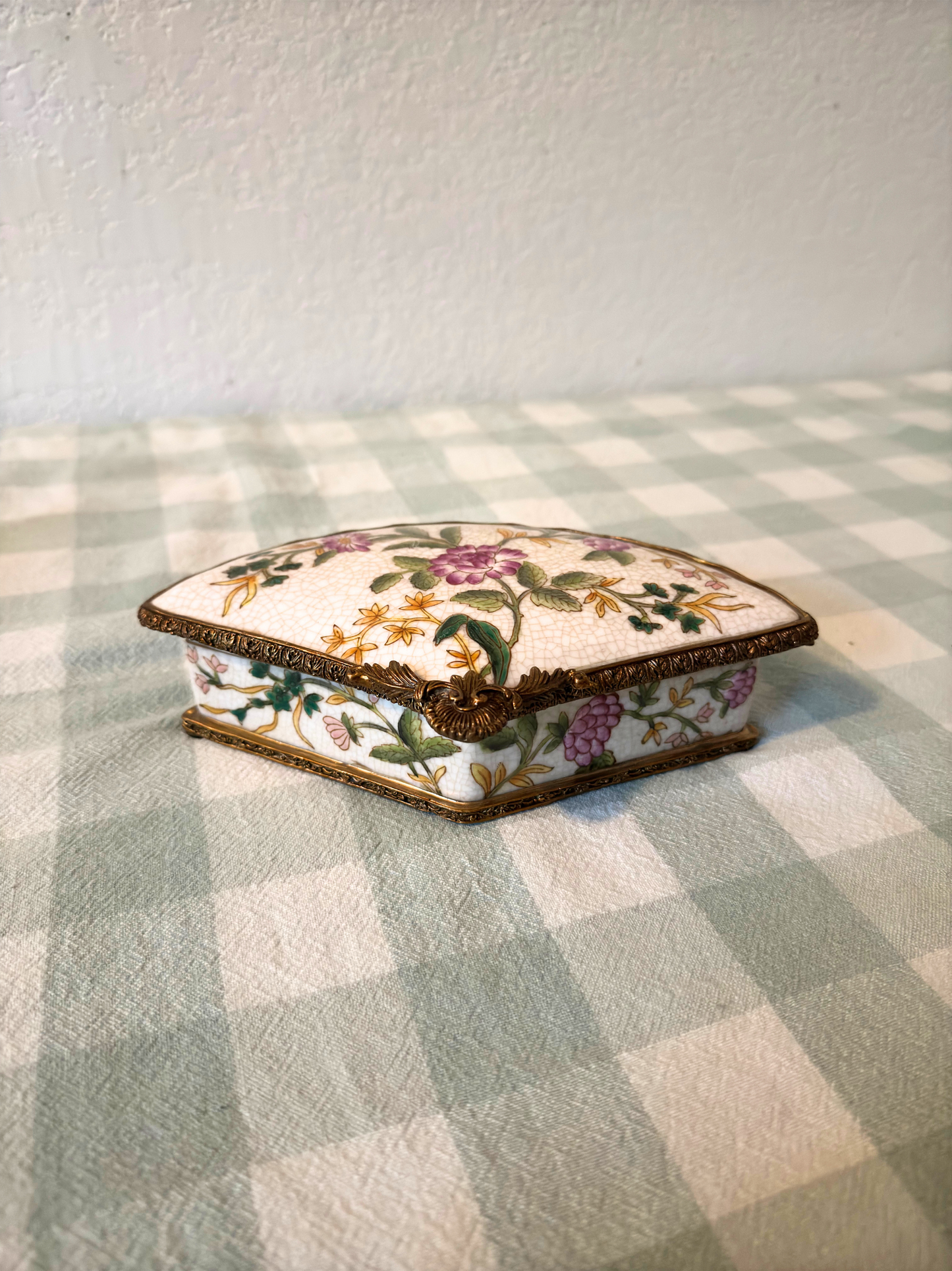 Floral Porcelain & Bronze Trinket Dish