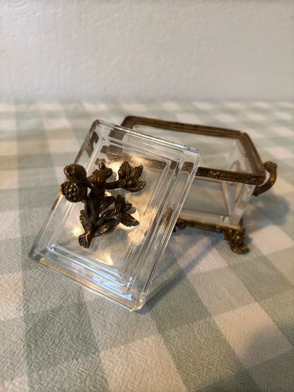 Floral & Brass Glass Lidded Dish