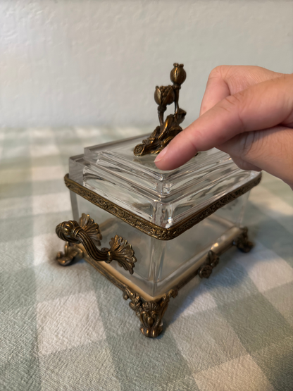 Floral & Brass Glass Lidded Dish