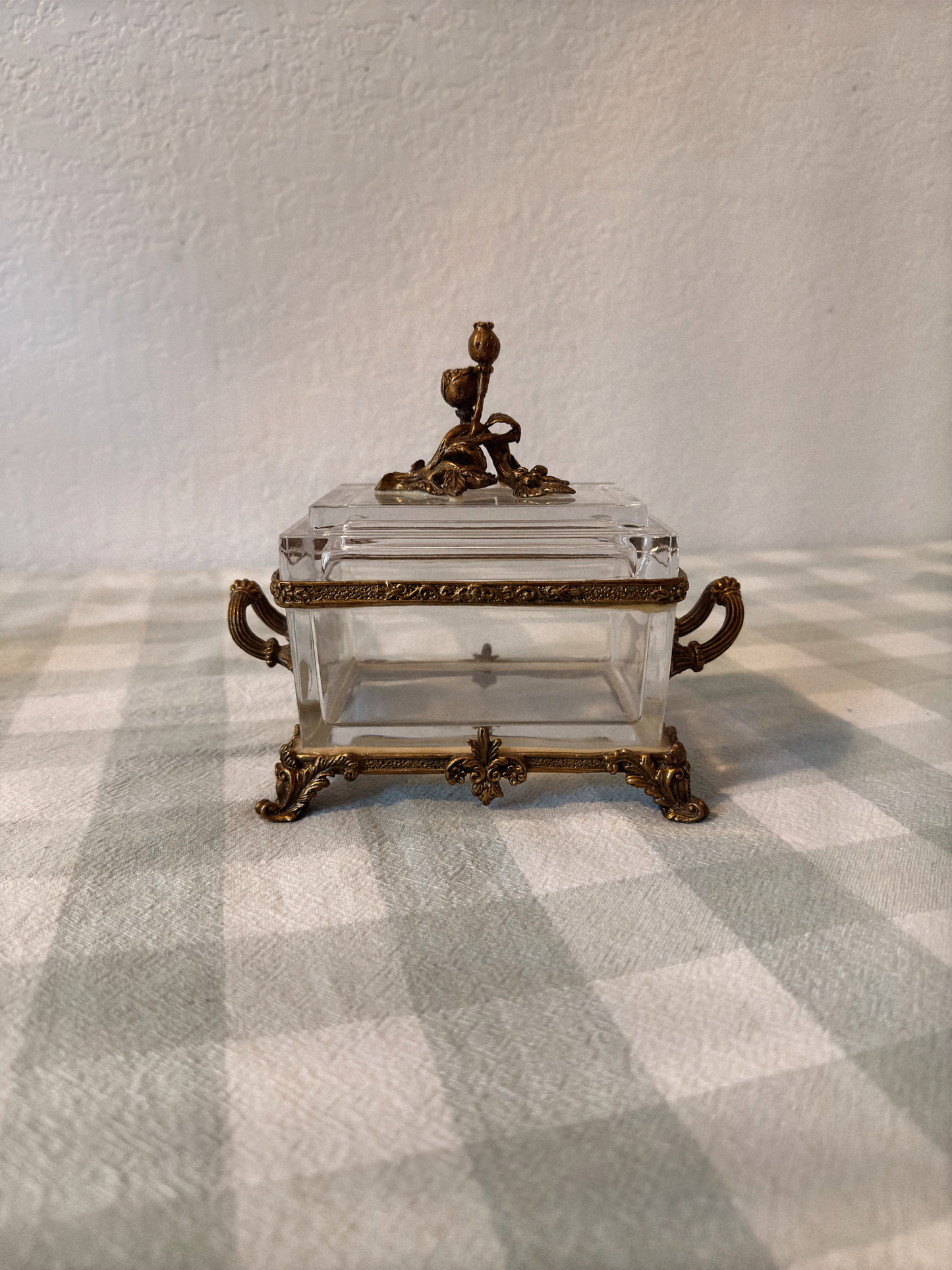 Floral & Brass Glass Lidded Dish