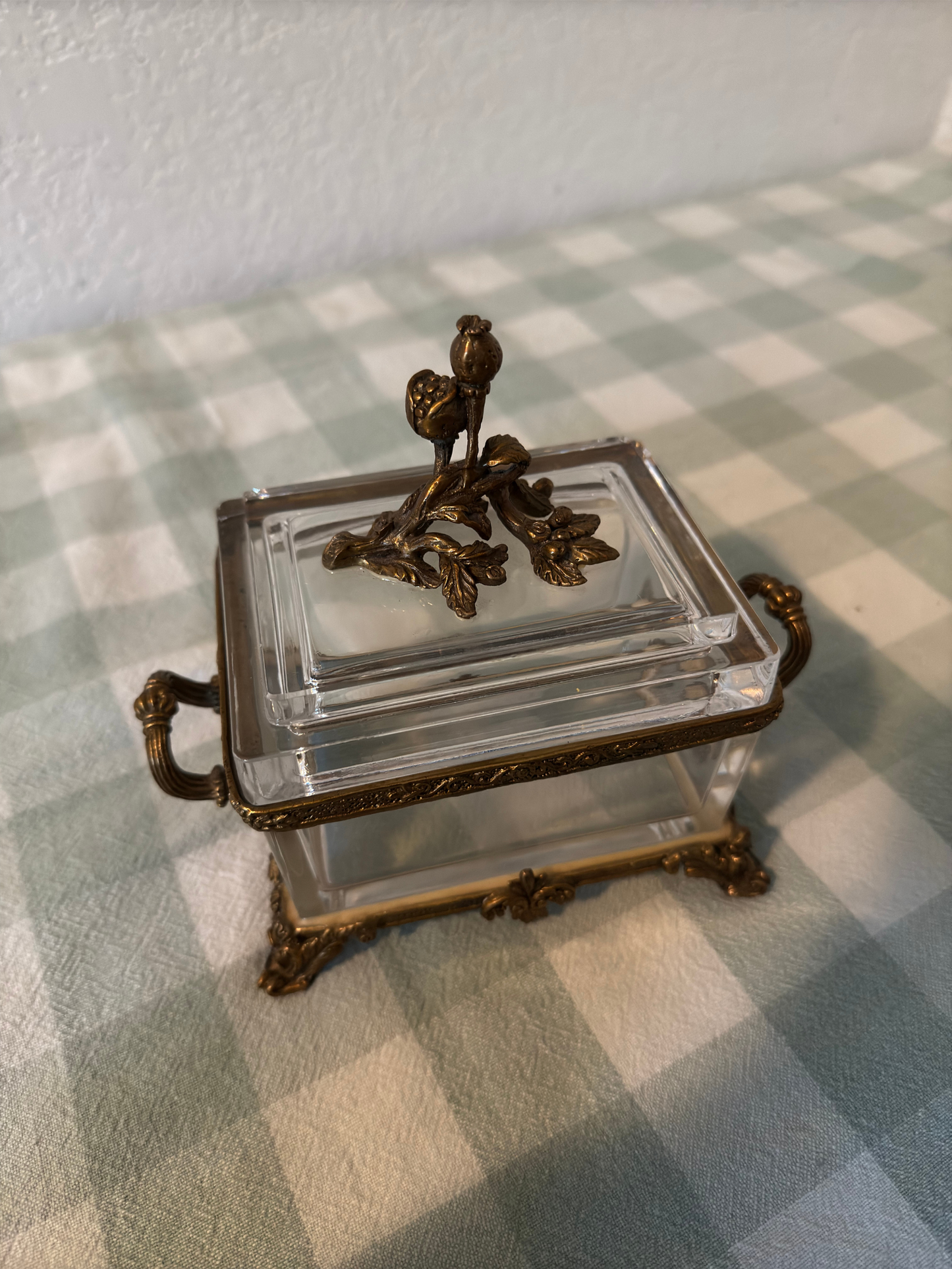 Floral & Brass Glass Lidded Dish