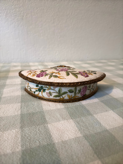 Floral Porcelain & Bronze Trinket Dish