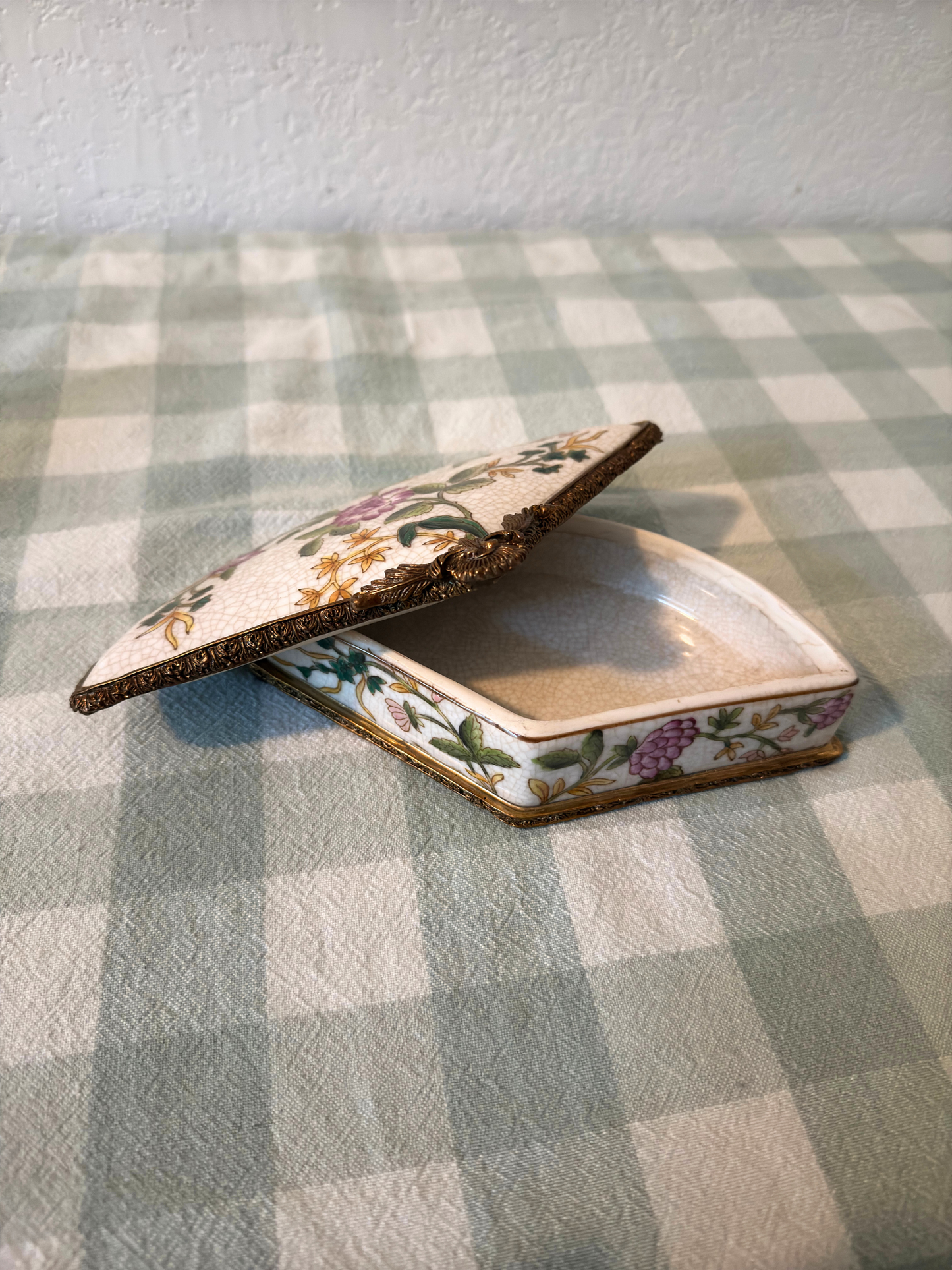 Floral Porcelain & Bronze Trinket Dish