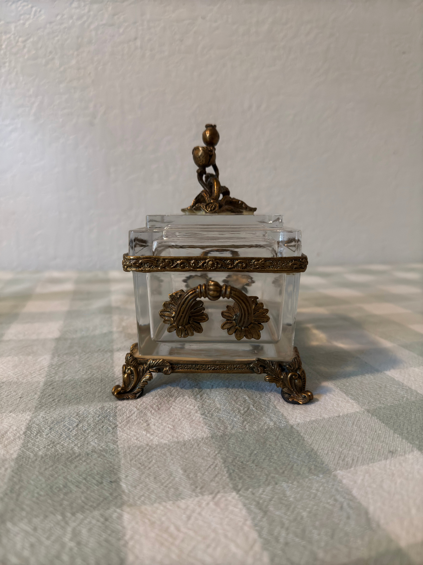 Floral & Brass Glass Lidded Dish