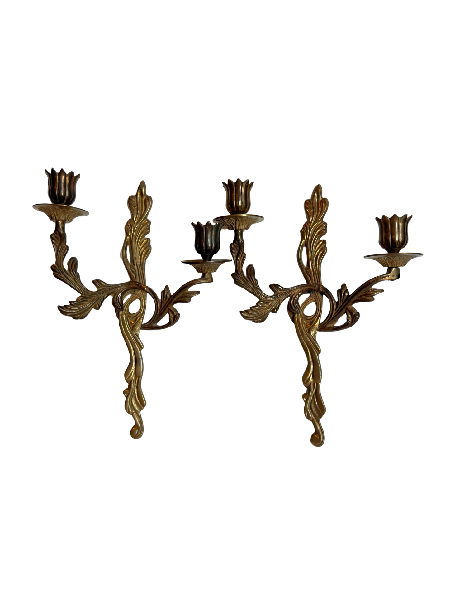 Pair of Brass Louis XV Style Double Arm Wall Sconces